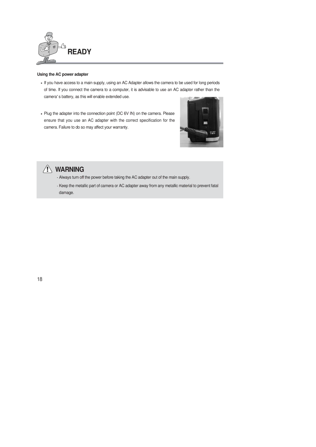 Samsung 220 SE manual Using the AC power adapter 