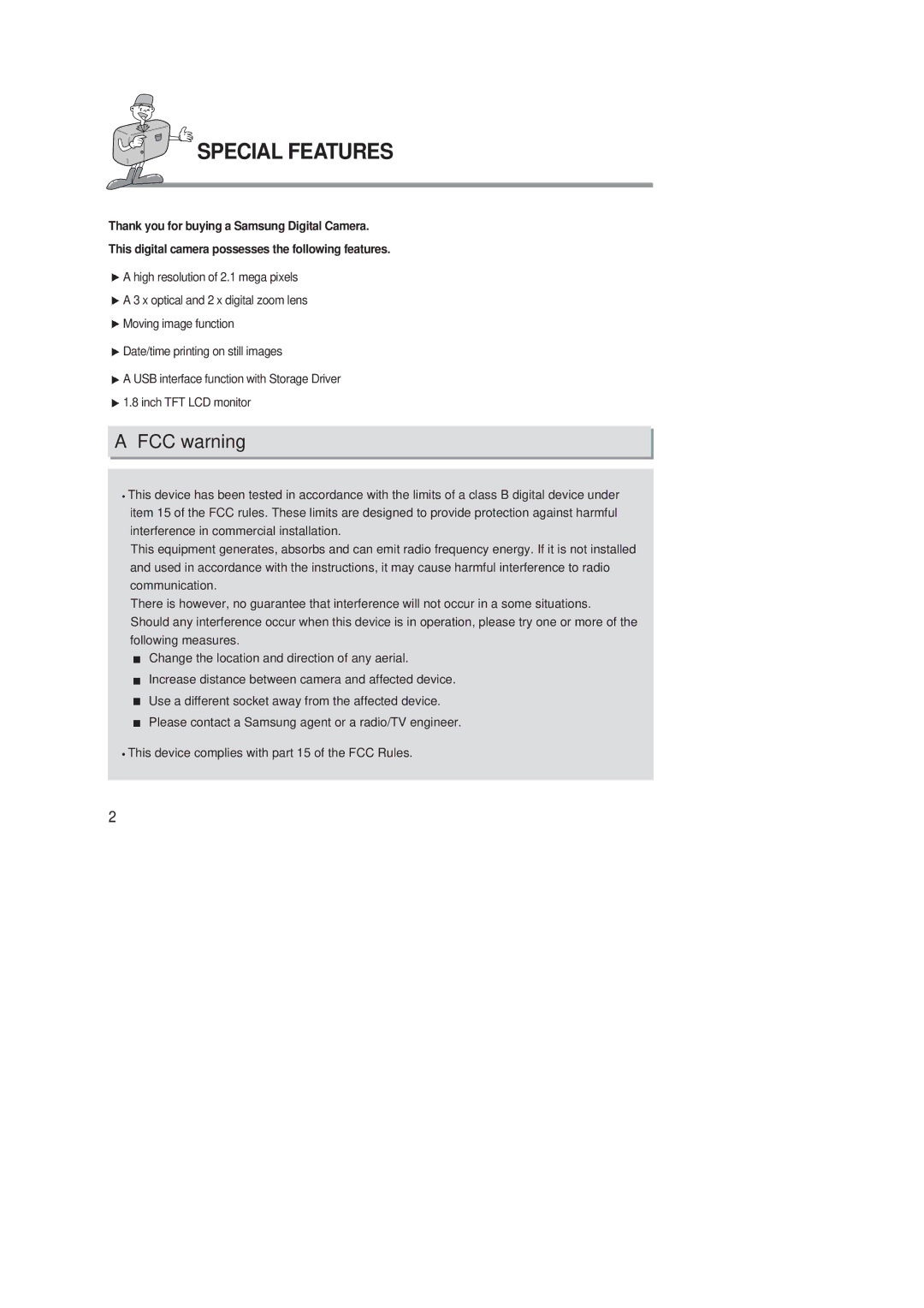 Samsung 220 SE manual Special Features, FCC warning 