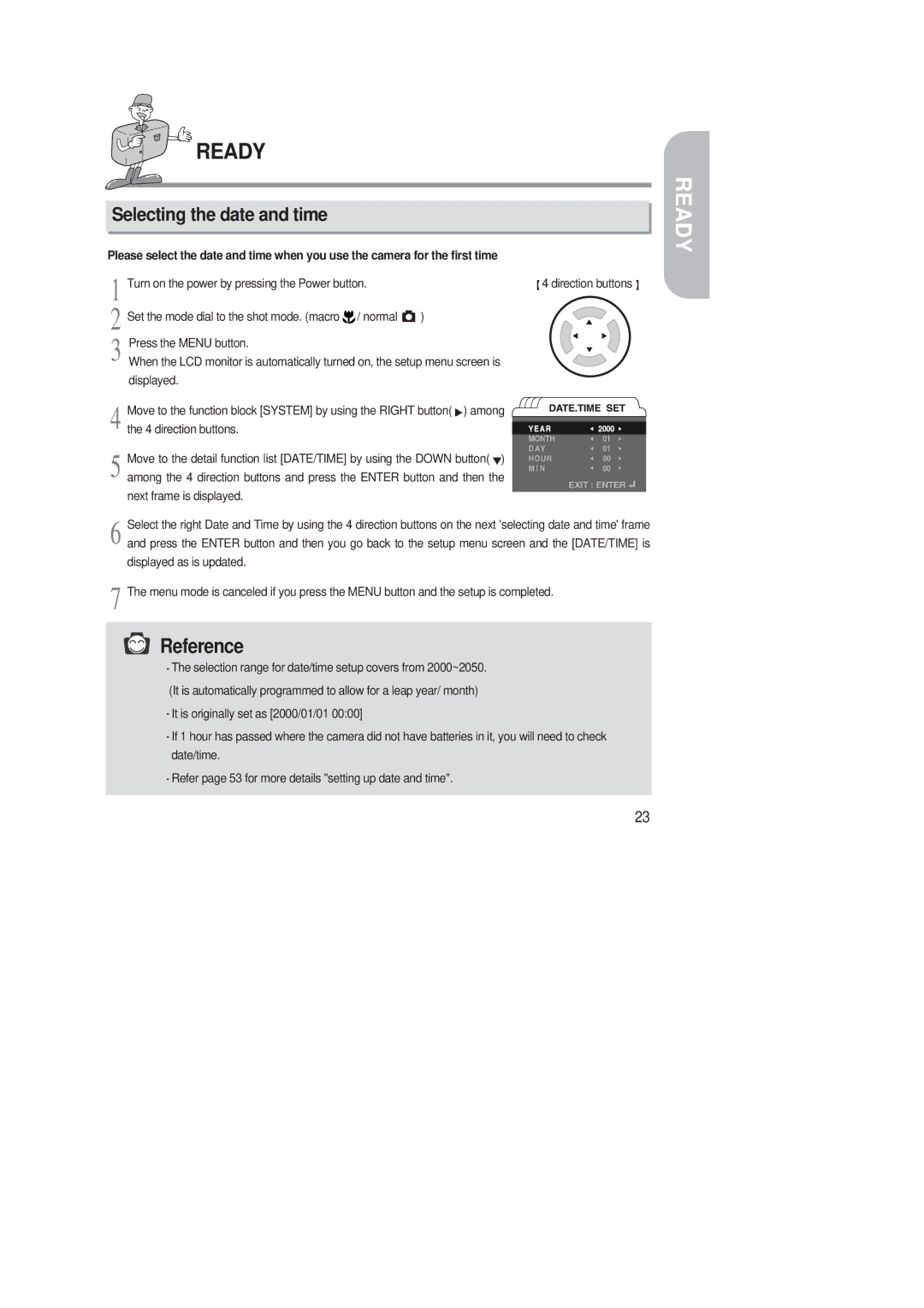 Samsung 220 SE manual Selecting the date and time 