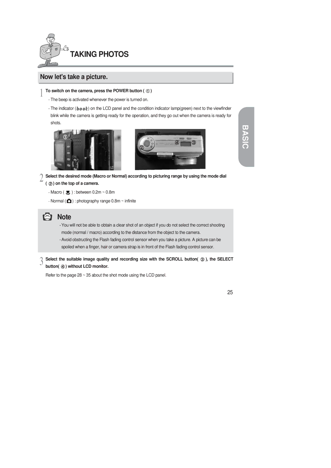 Samsung 220 SE manual Taking Photos, Now lets take a picture, To switch on the camera, press the Power button 