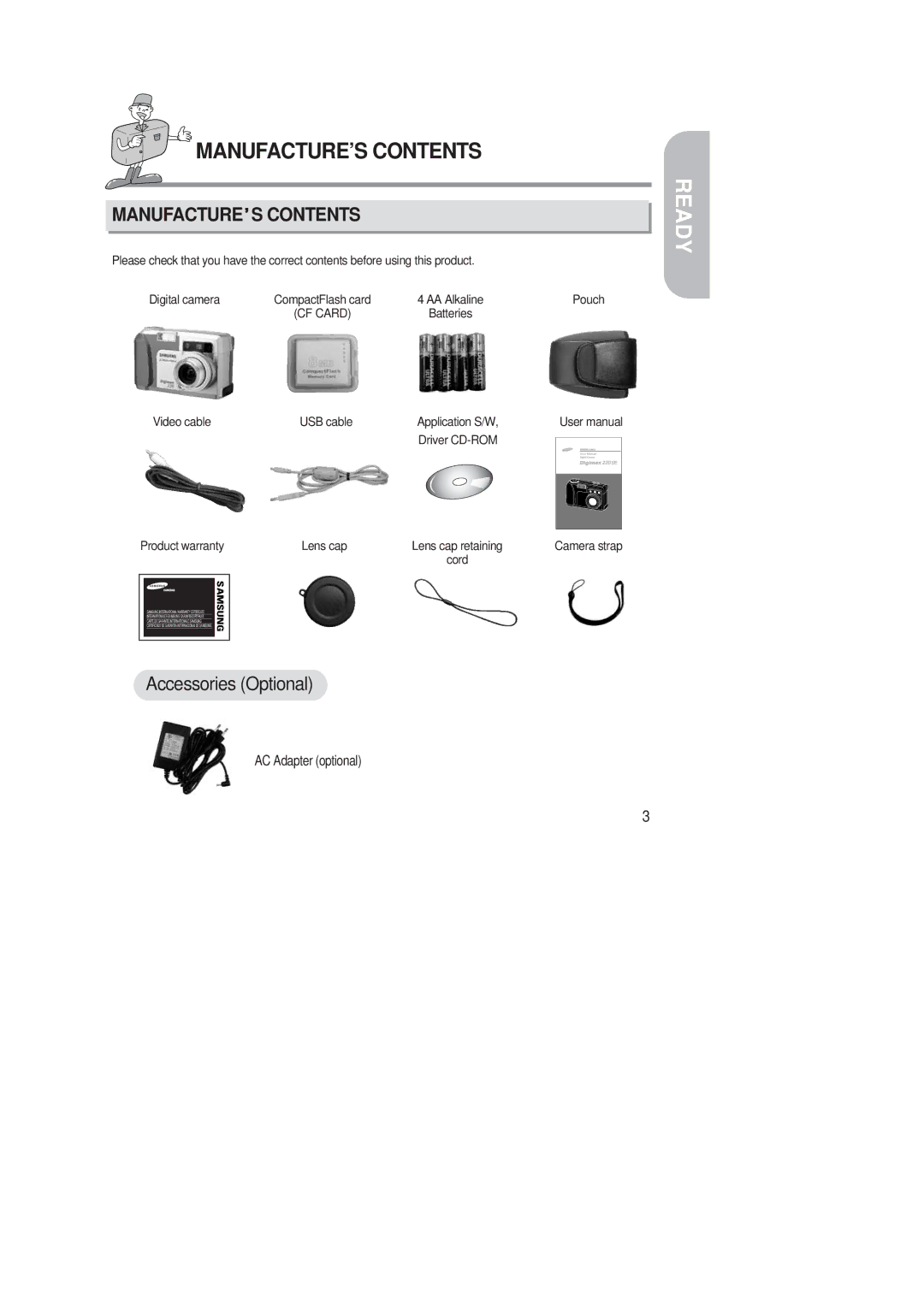 Samsung 220 SE manual MANUFACTURE’S Contents, Ready 