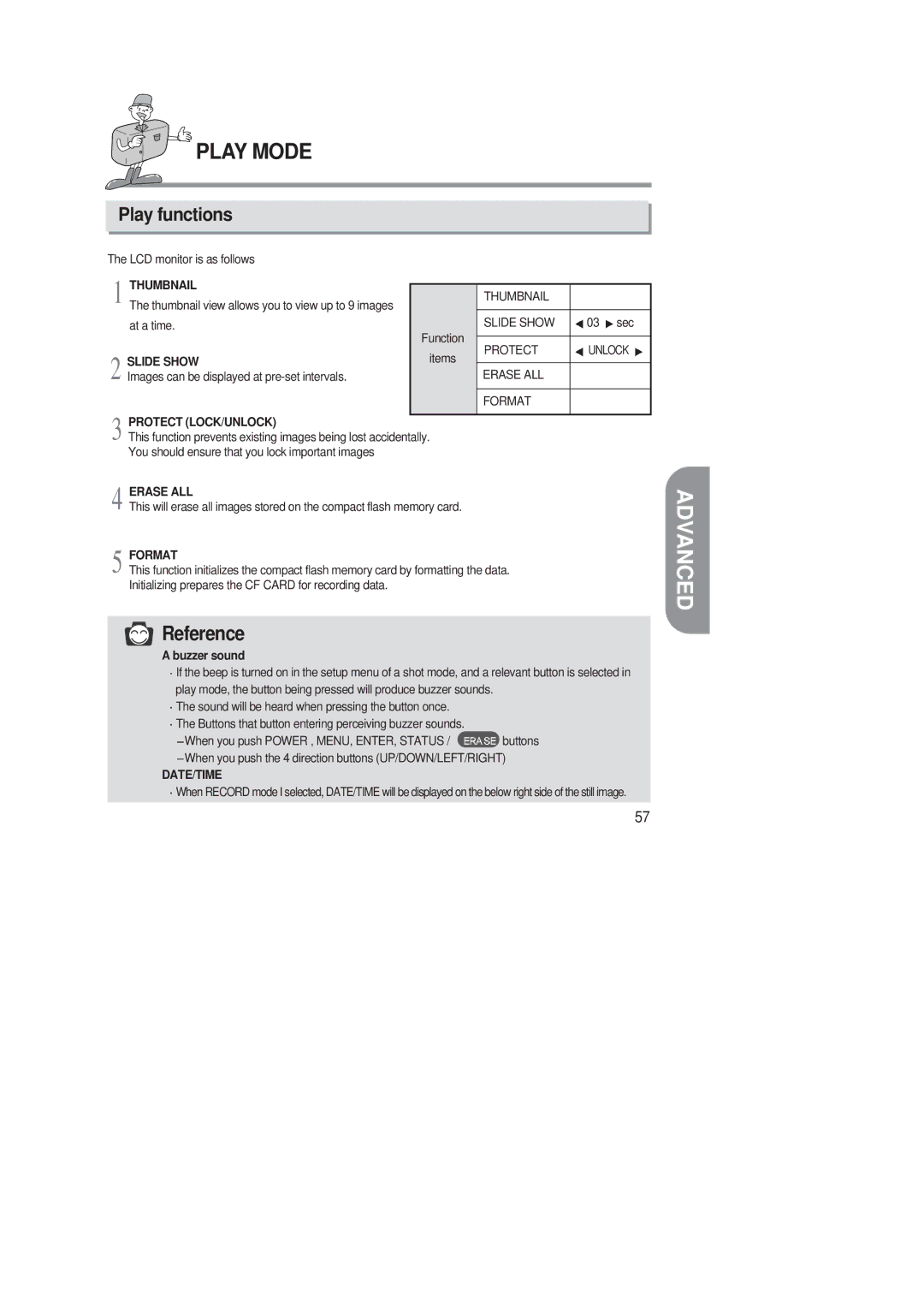 Samsung 220 SE manual Play functions, Buzzer sound 