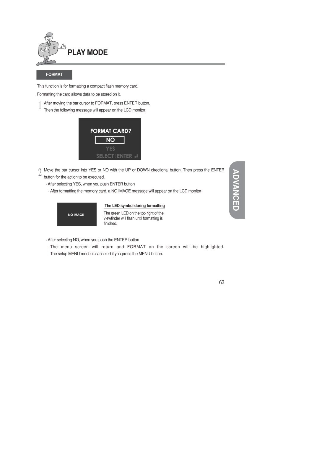 Samsung 220 SE manual Format, LED symbol during formatting 