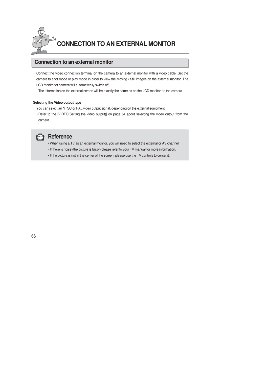 Samsung 220 SE manual Connection to AN External Monitor, Connection to an external monitor, Selecting the Video output type 