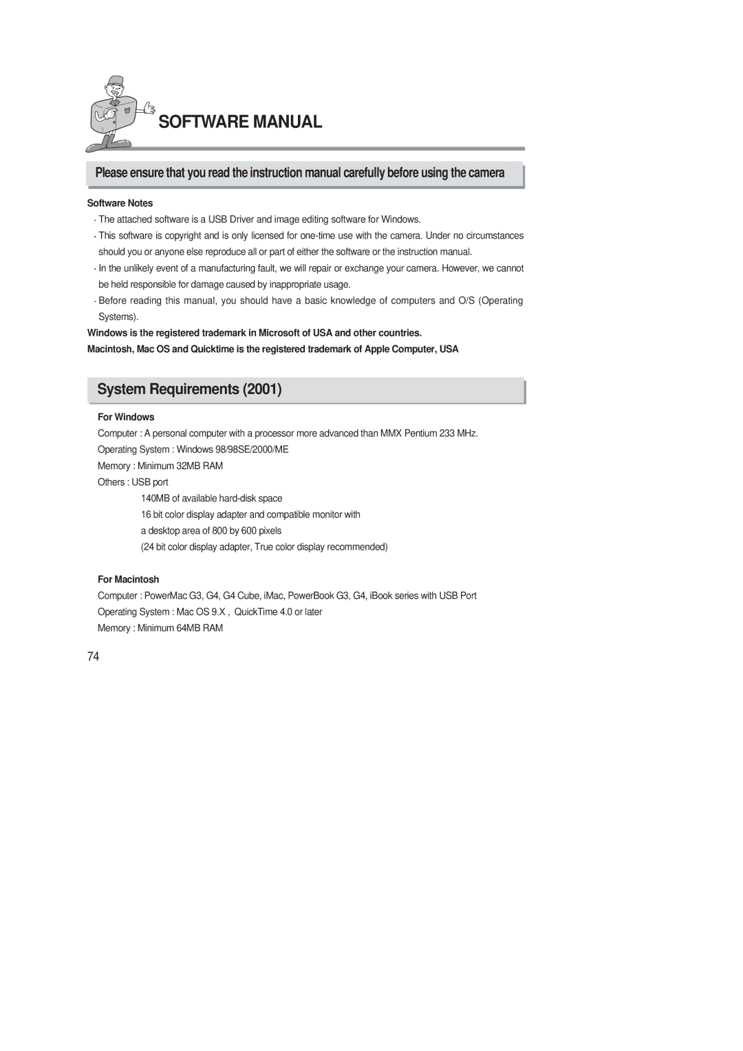 Samsung 220 SE manual Software Manual, System Requirements, Software Notes, For Windows, For Macintosh 