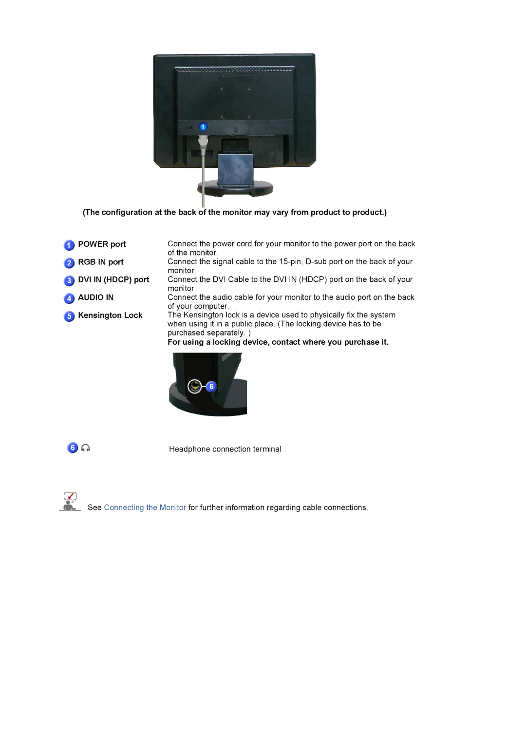 Samsung 2220WM manual For using a locking device, contact where you purchase it 