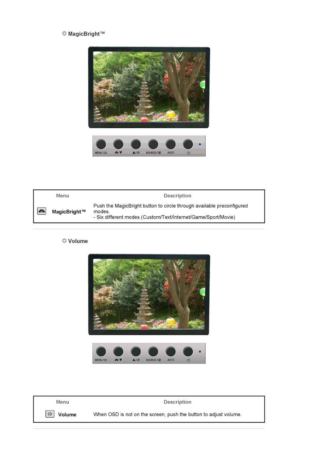 Samsung 2220WM manual MagicBright, Volume 