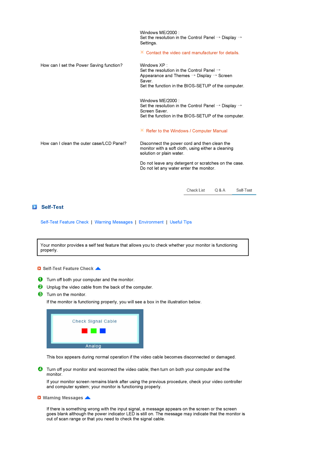 Samsung 2032GWPLUS Self-Test, Contact the video card manufacturer for details, Refer to the Windows / Computer Manual 