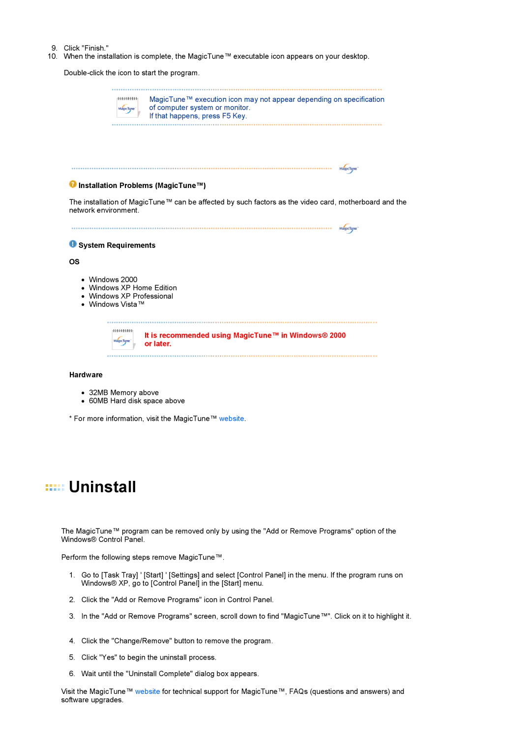 Samsung 2032GWPlus, 2232GWPlus, 2032BWPlus, 2232BWPlus, 2232GWPlus, 2032GWPlus, 2232BWPlus, 2032BWPlus manual Uninstall 