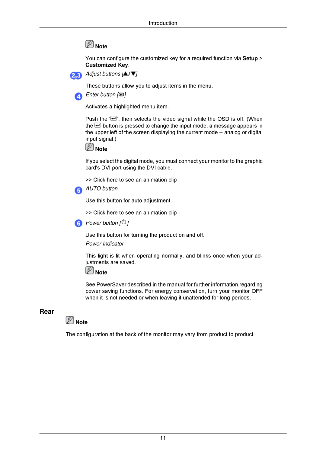 Samsung 2233GW, 8110 user manual Rear, Enter button 