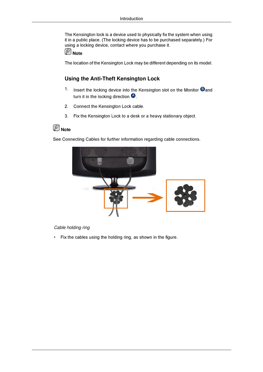 Samsung 2033SN, 2233SN user manual Using the Anti-Theft Kensington Lock 