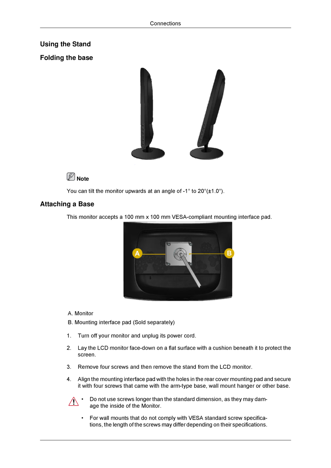 Samsung 2033SN, 2233SN user manual Using the Stand Folding the base, Attaching a Base 