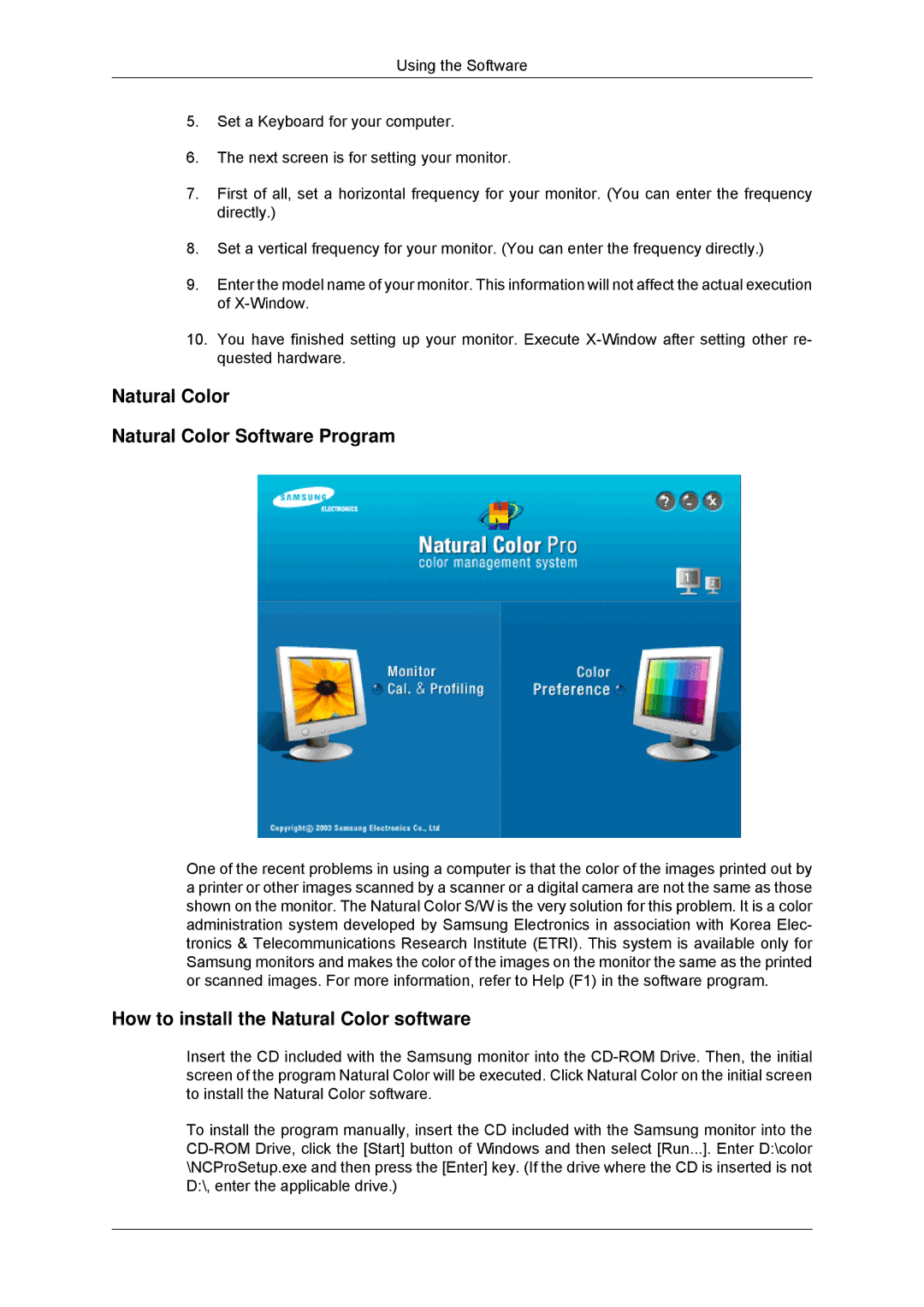 Samsung 2033SN, 2233SN user manual Natural Color Natural Color Software Program, How to install the Natural Color software 