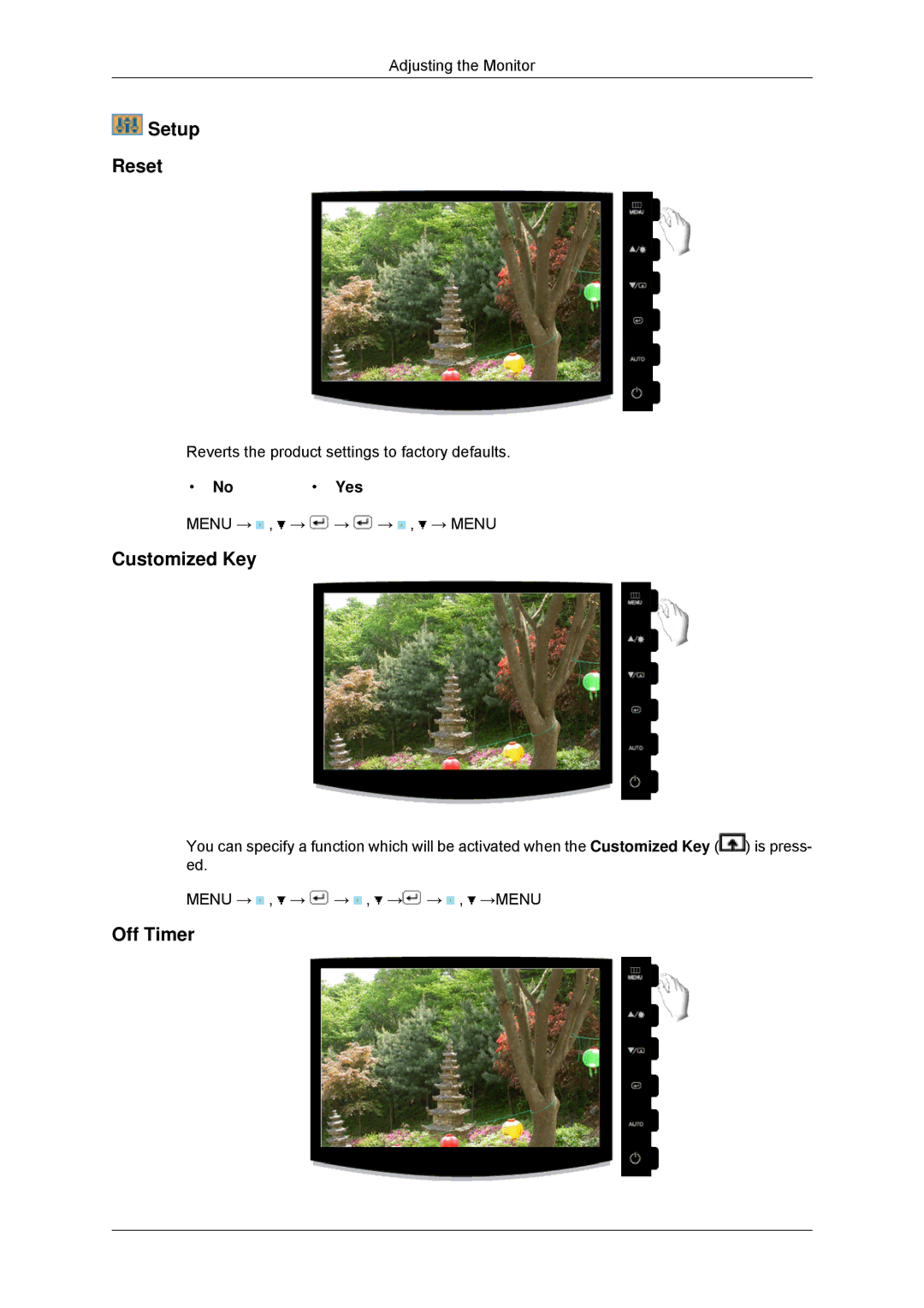 Samsung 2033SN, 2233SN user manual Setup Reset 