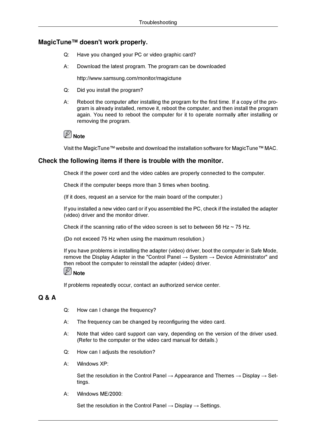 Samsung 2033SN, 2233SN user manual MagicTune doesnt work properly 