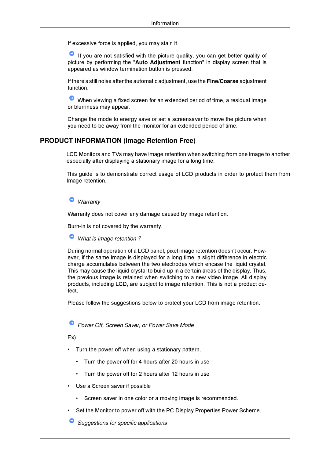 Samsung 2033SN, 2233SN user manual Product Information Image Retention Free 