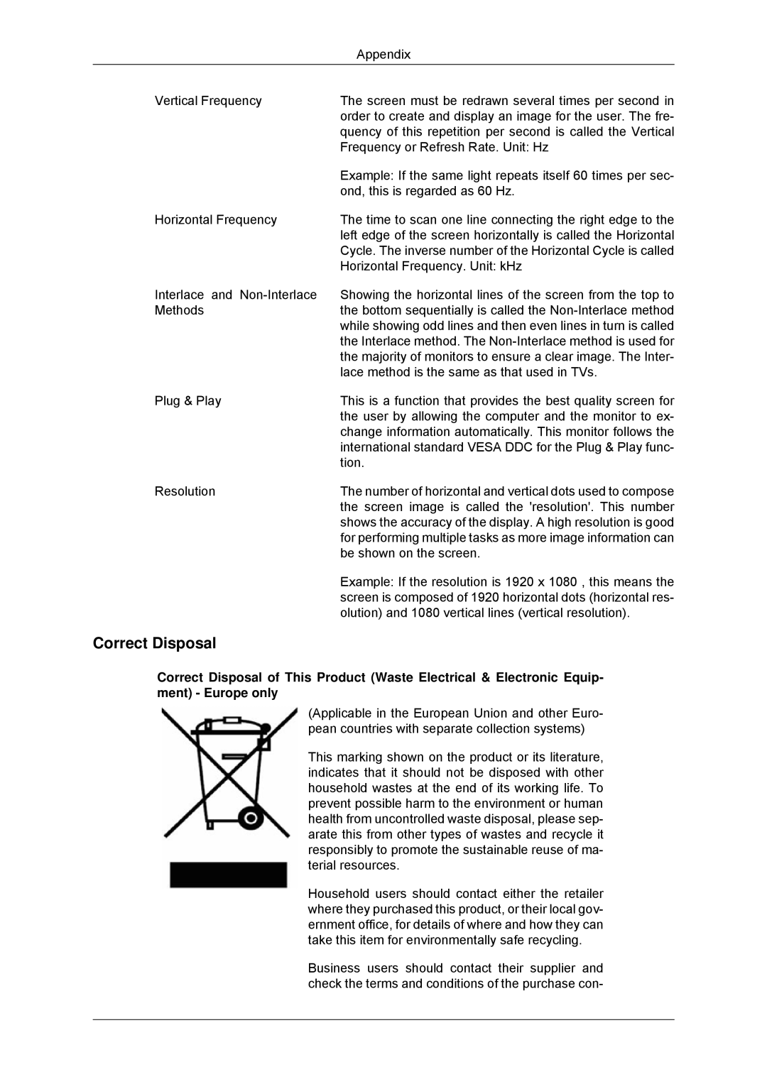 Samsung 2233SN, 2033SN user manual Example If the resolution is 1920 x 1080 , this means 