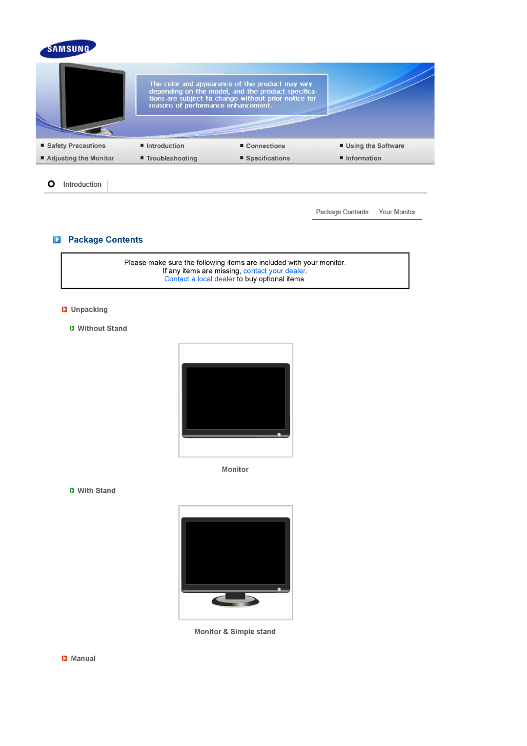 Samsung 216BW, 223BW manual Package Contents 