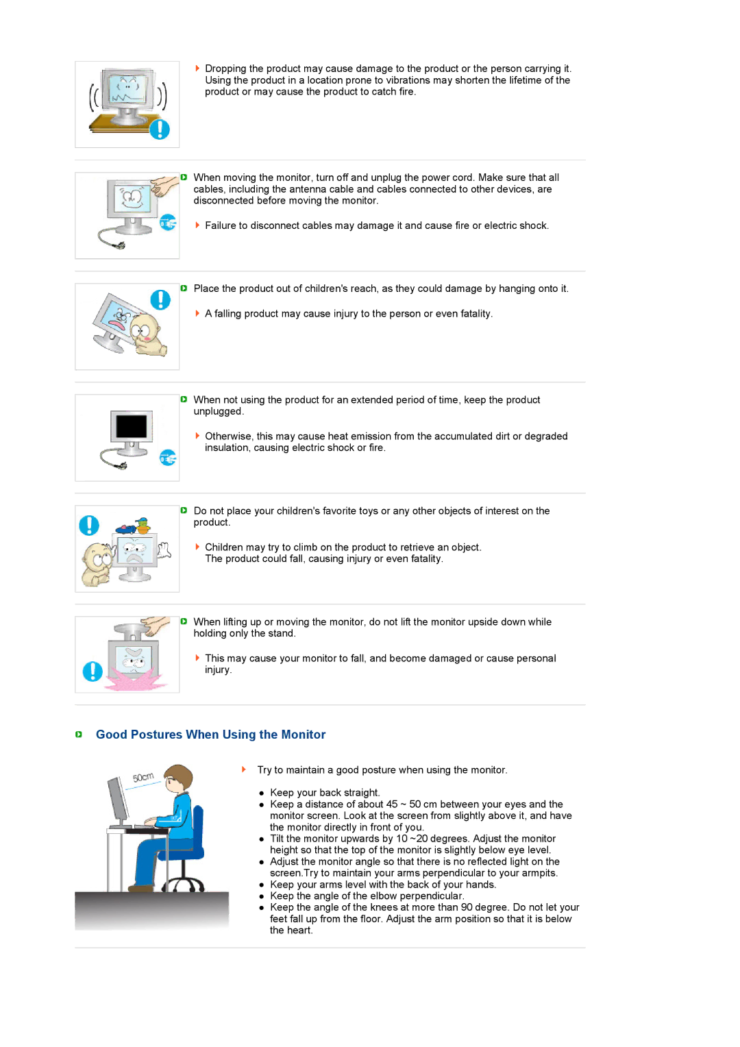 Samsung 216BW, 223BW manual Good Postures When Using the Monitor 