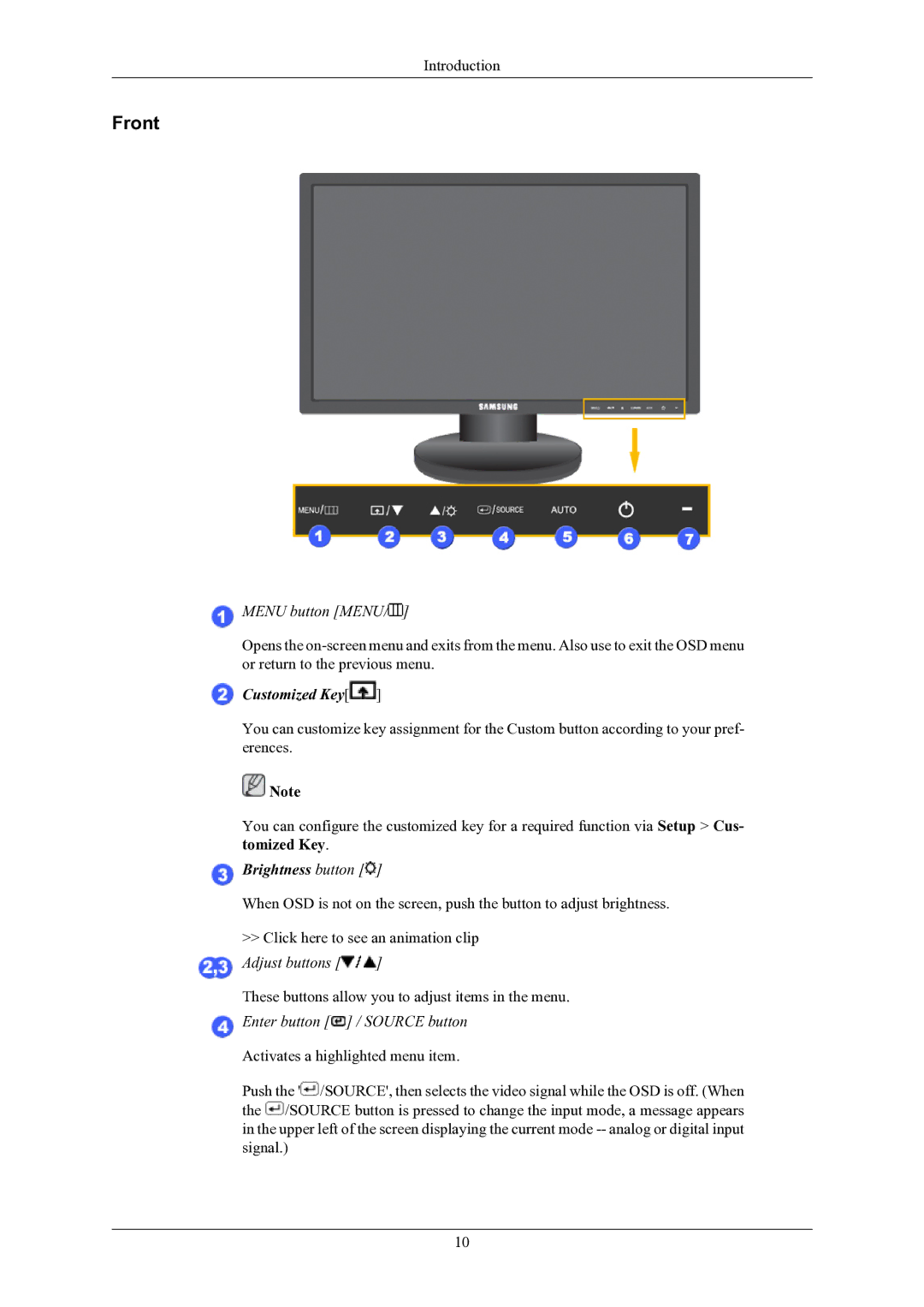 Samsung 2243BWX, 2043BWX quick start Front, Menu button Menu 