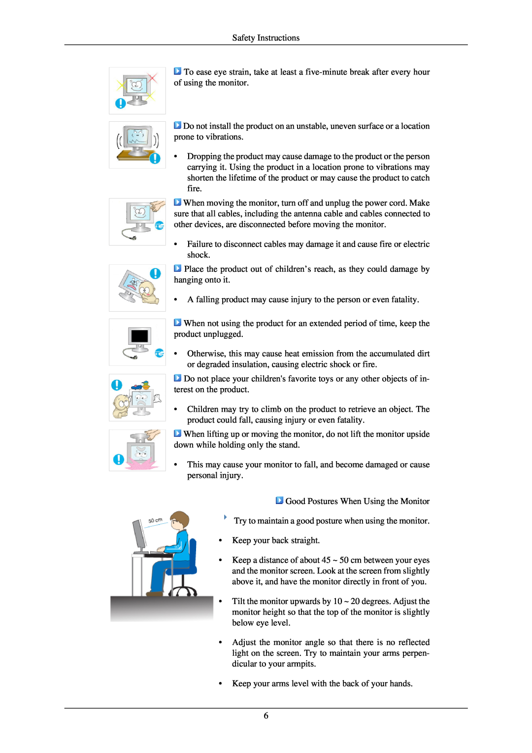 Samsung 2243NWX user manual Safety Instructions, A falling product may cause injury to the person or even fatality 