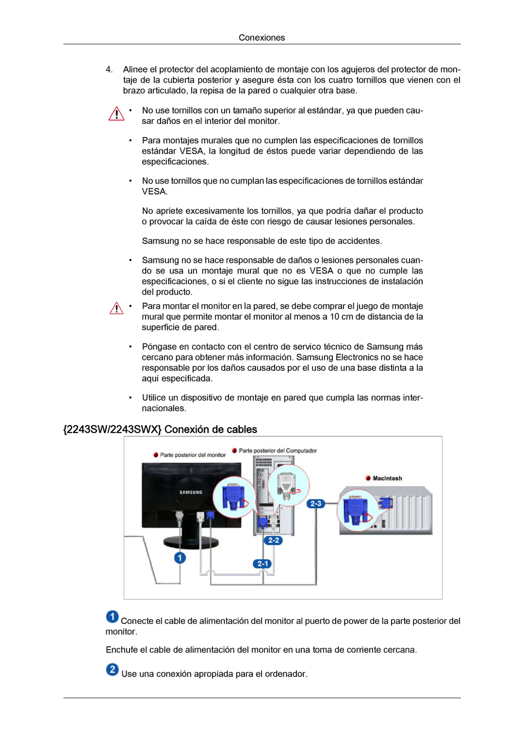 Samsung quick start 2243SW/2243SWX Conexión de cables 