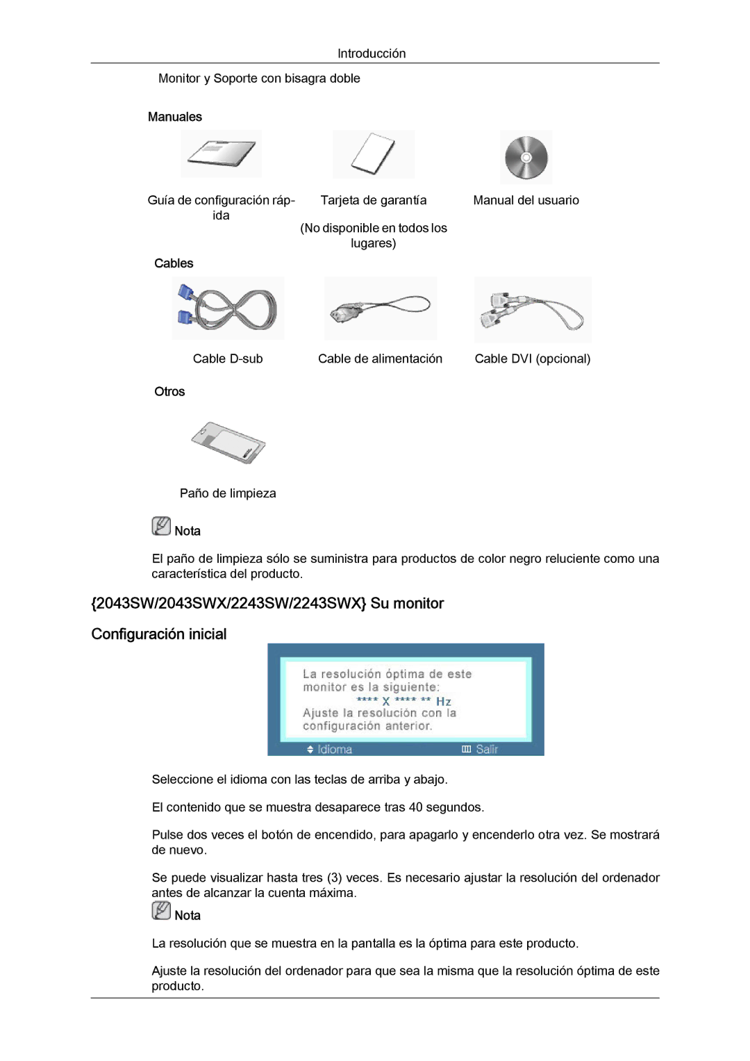 Samsung 2243SWX quick start Cables 