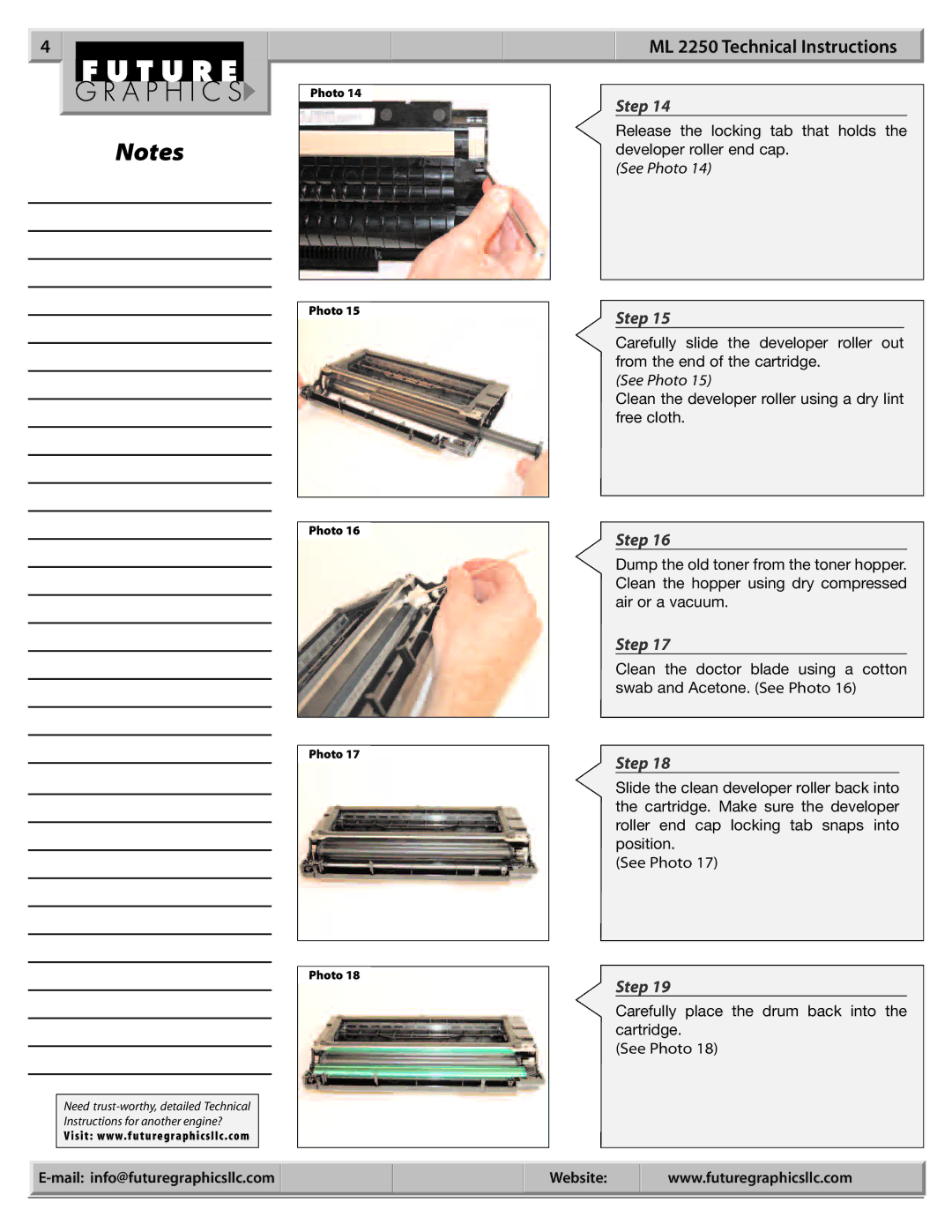 Samsung 2250 manual Mail info@futuregraphicsllc.com 