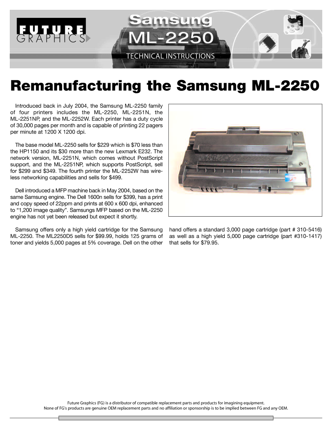 Samsung manual Remanufacturing the Samsung ML-2250 