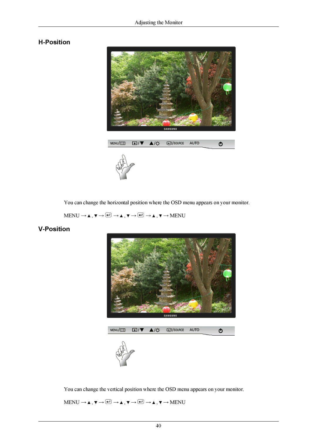 Samsung 2253BW, 2253LW user manual Adjusting the Monitor 