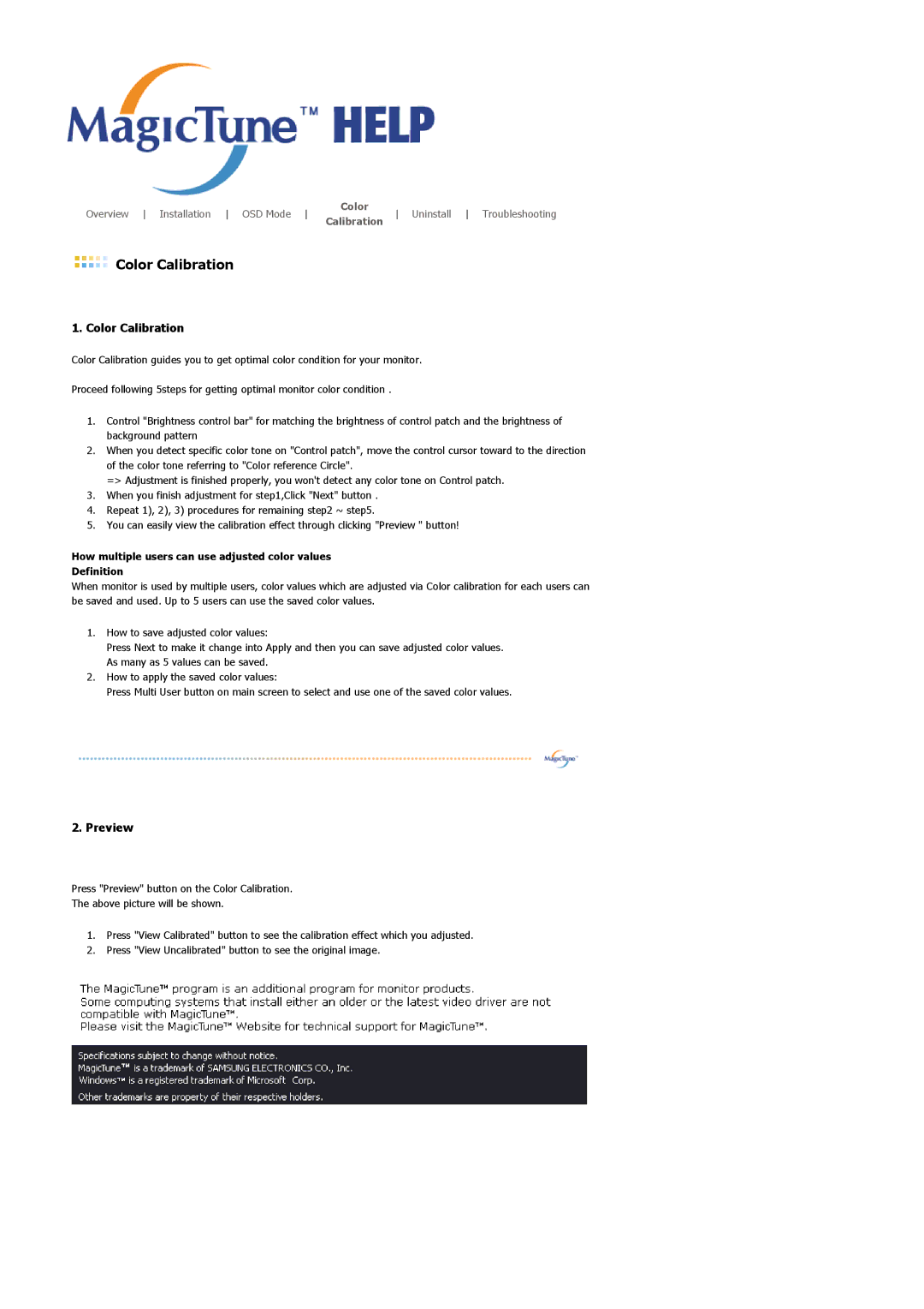 Samsung 225BW manual Color Calibration 