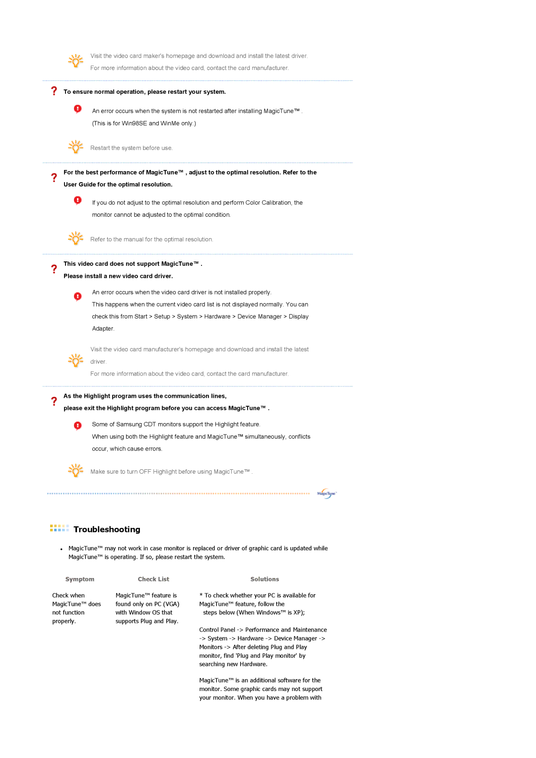 Samsung 225BW manual Symptom Check List 