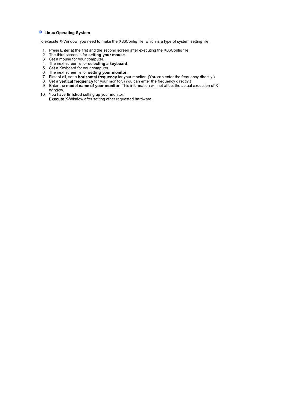 Samsung 225MD manual Linux Operating System 