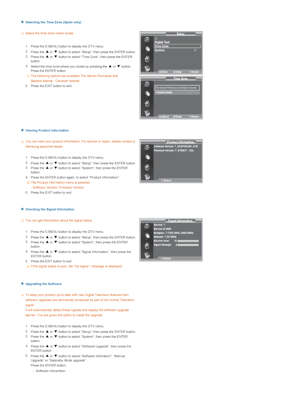 Samsung 225MD manual Selecting the Time Zone Spain only 