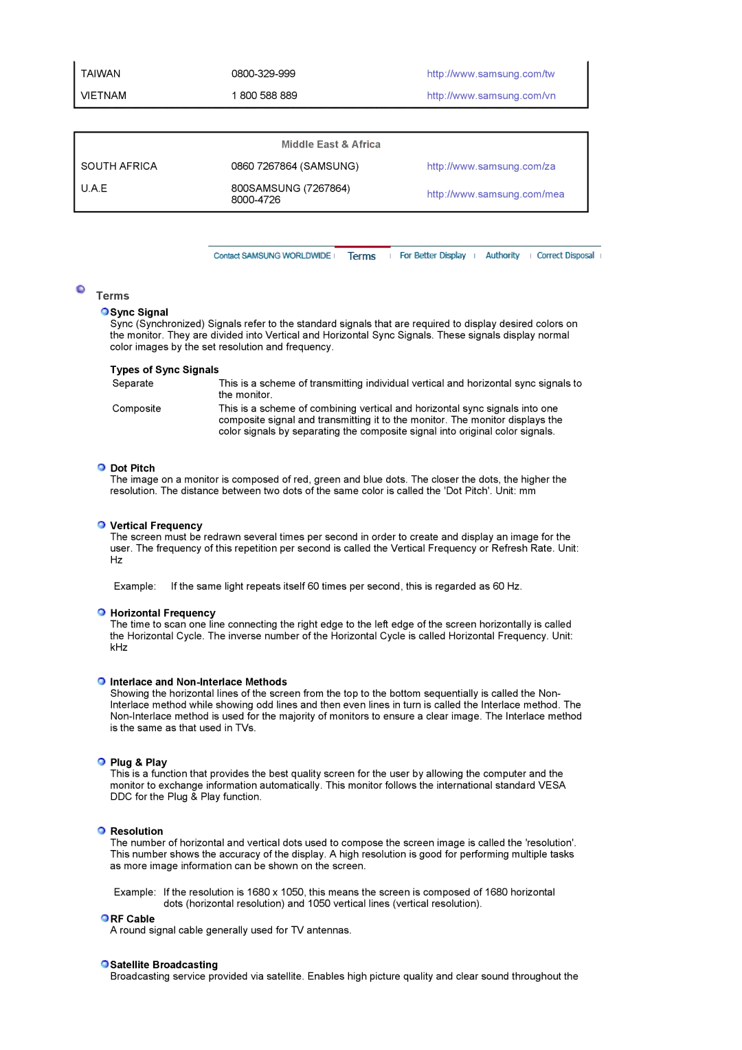 Samsung 225MD manual Terms 