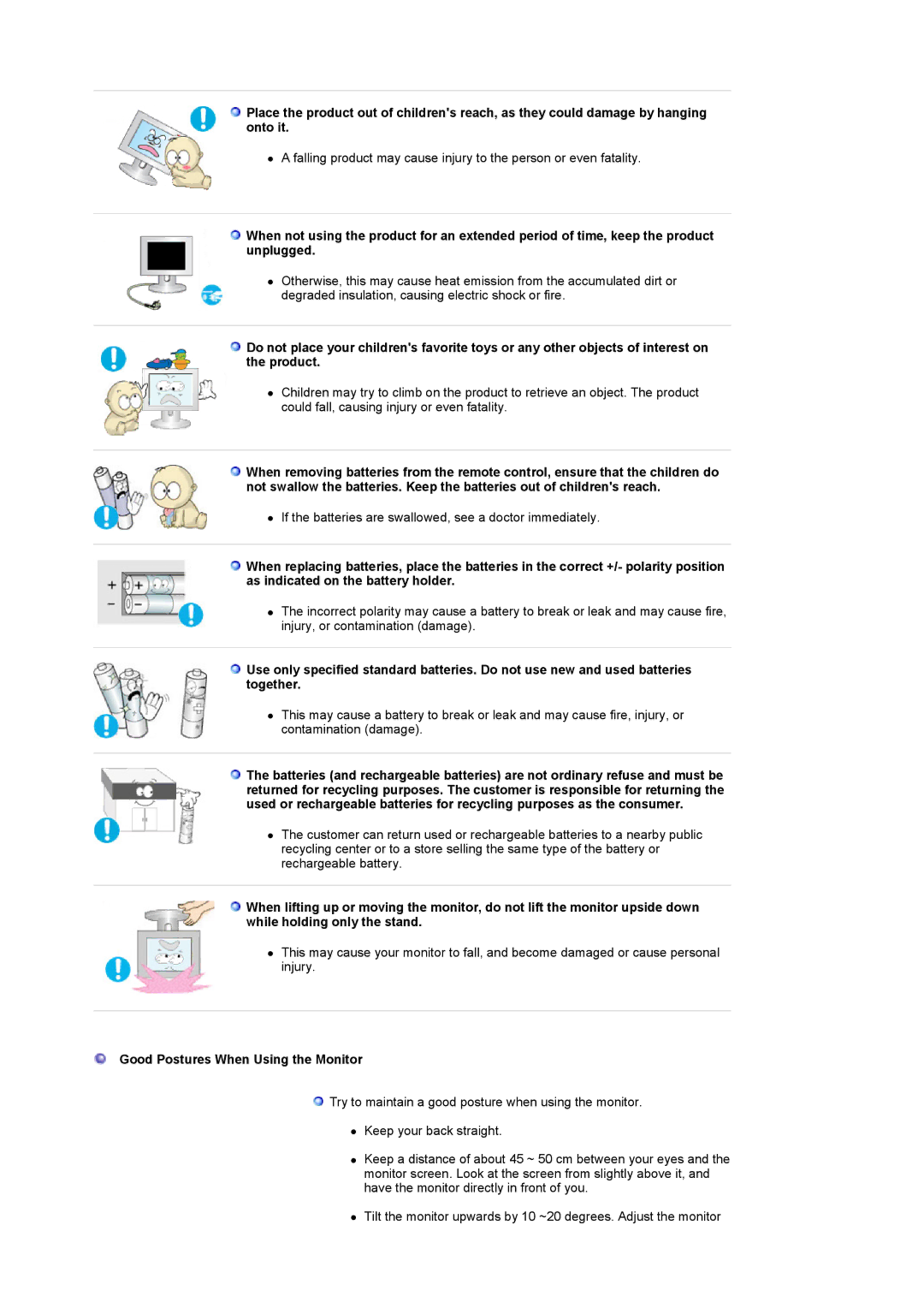 Samsung 225MD manual Good Postures When Using the Monitor 