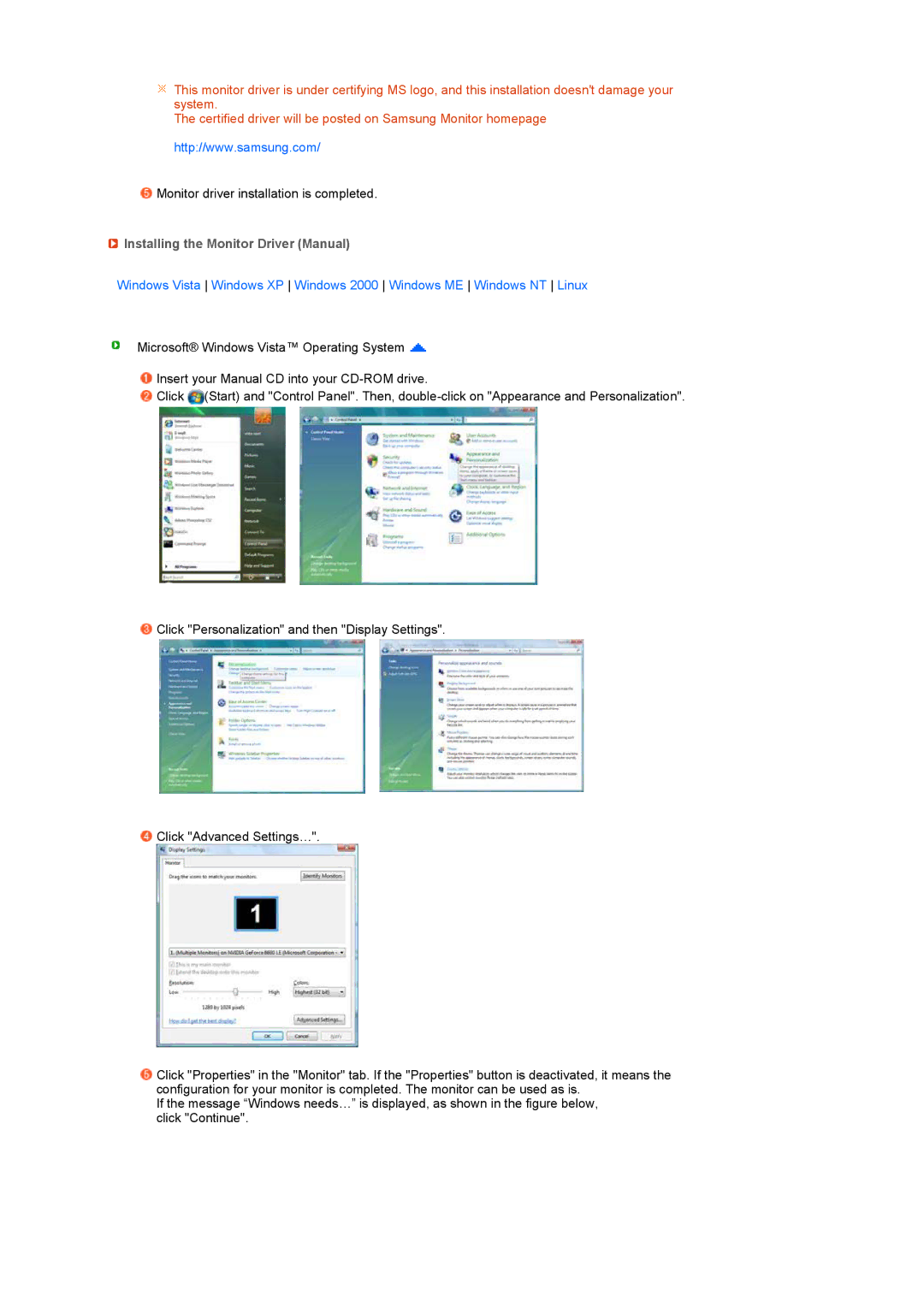 Samsung 225MS manual Installing the Monitor Driver Manual 