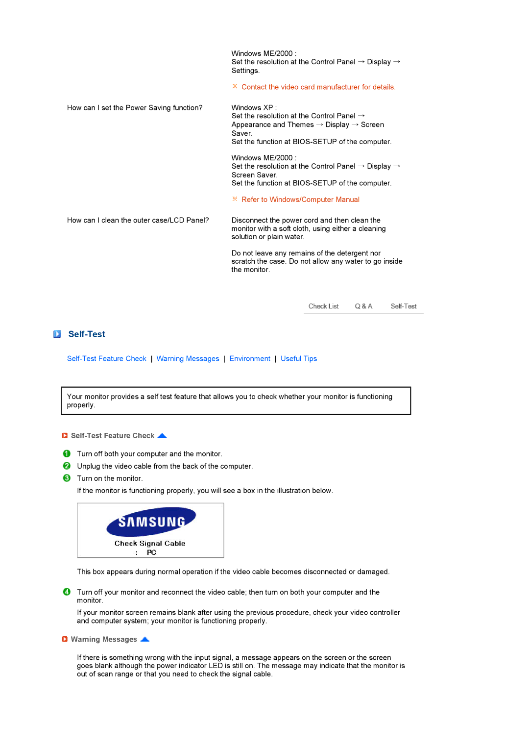 Samsung 225MS manual Self-Test Feature Check 