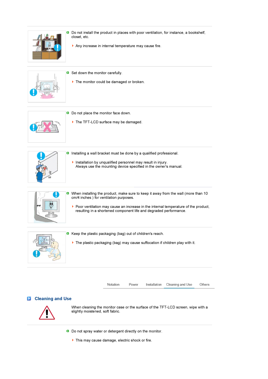 Samsung 225MS manual Cleaning and Use 