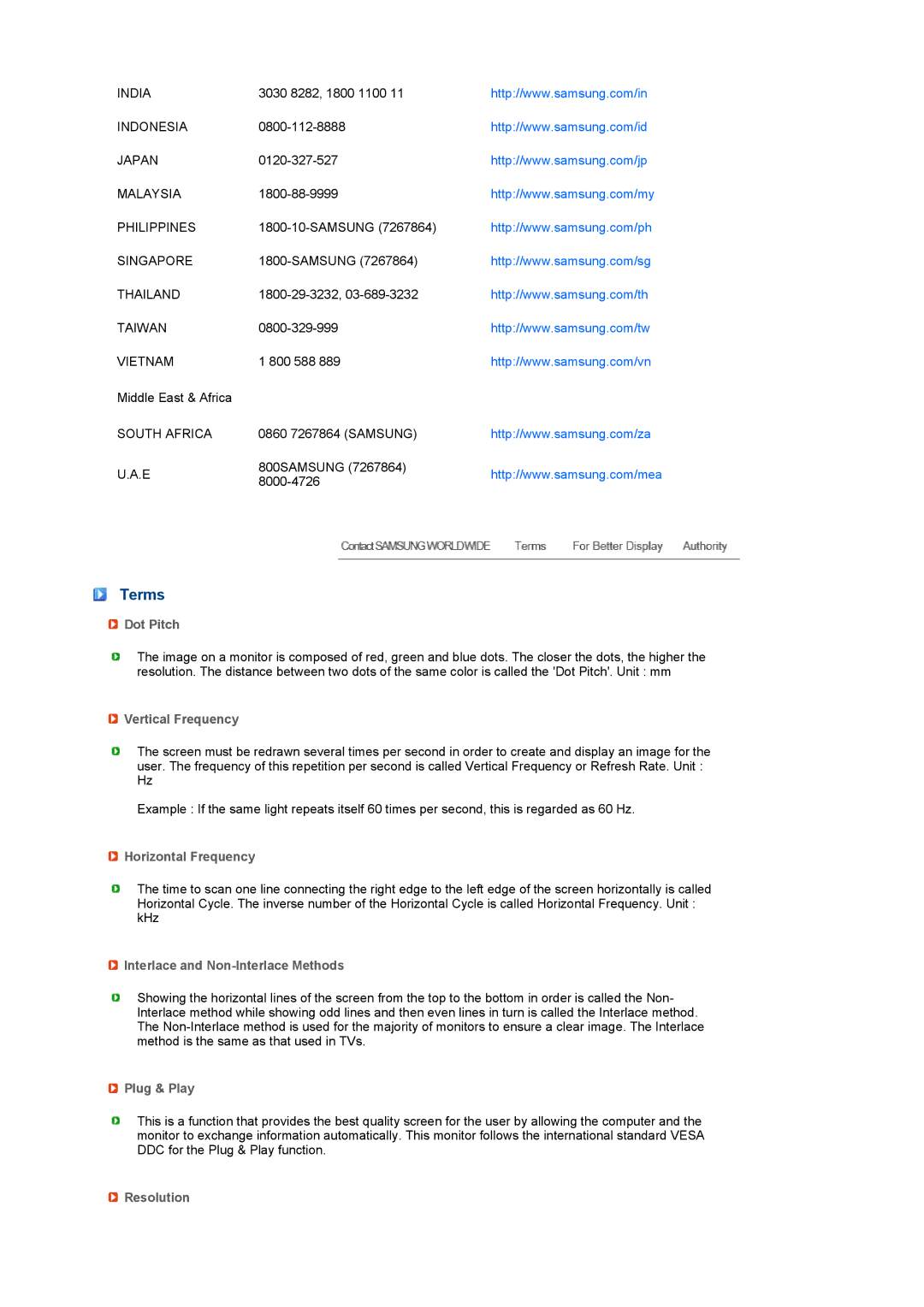 Samsung 225MS manual Terms 