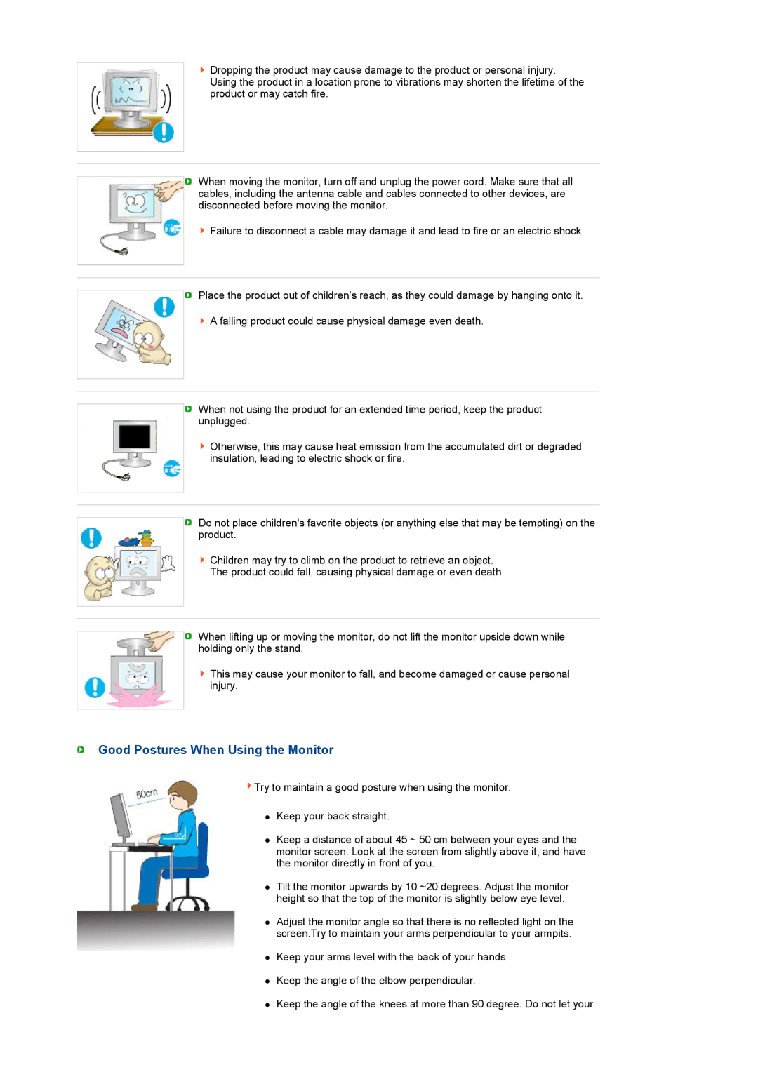 Samsung 225MS manual Good Postures When Using the Monitor 