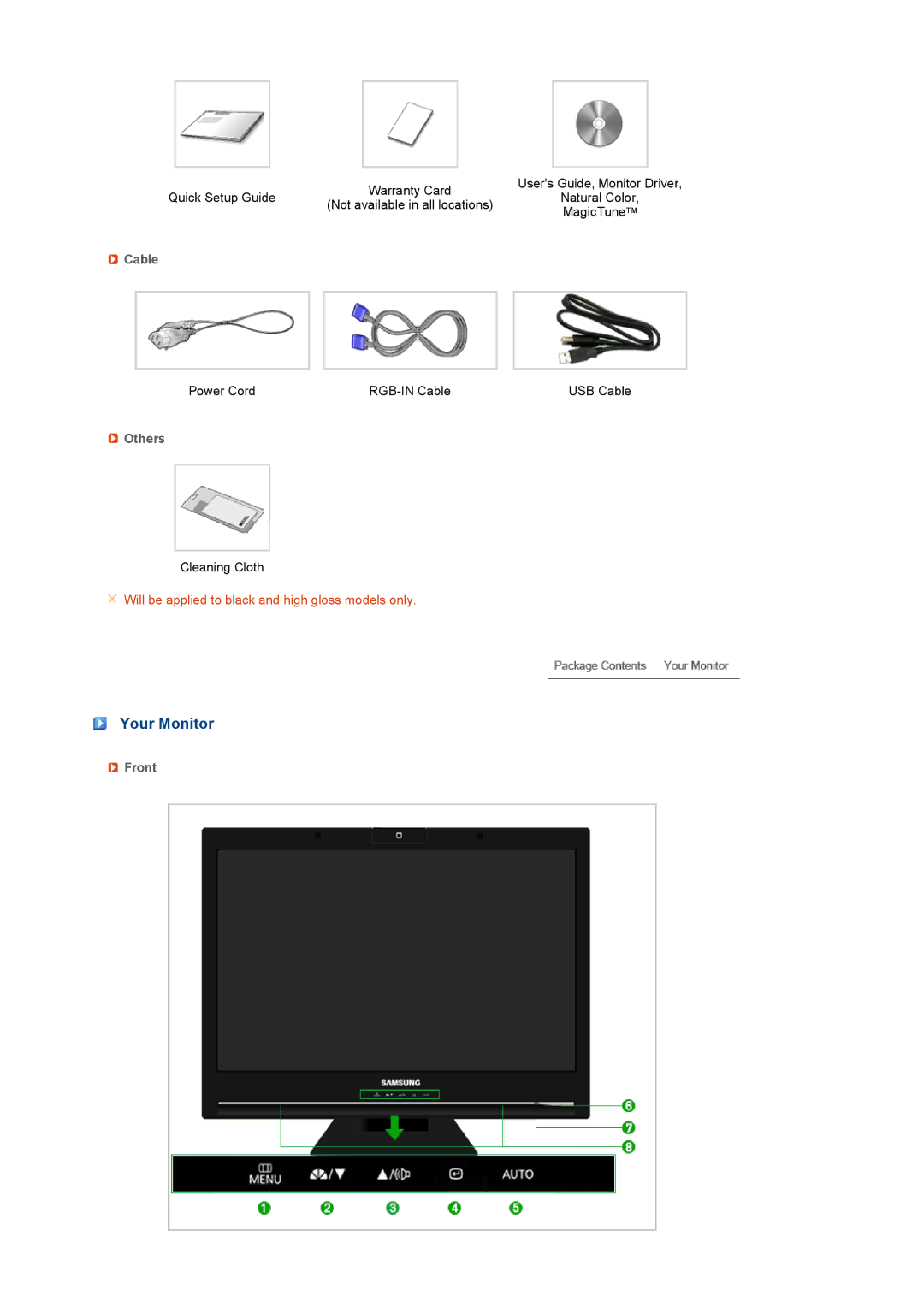 Samsung 225UN quick start Your Monitor, Cable, Others, Front 