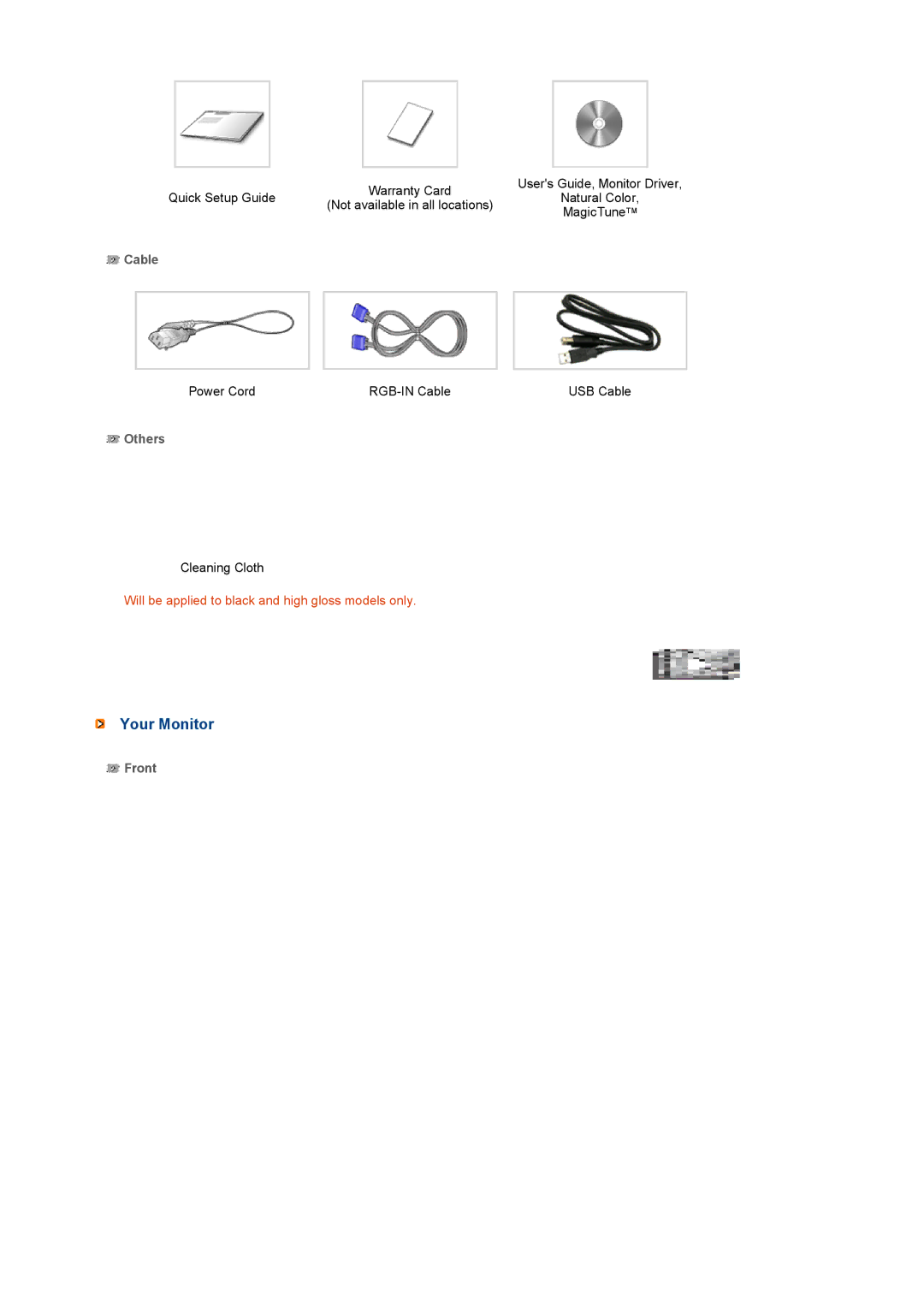 Samsung 225UW manual Your Monitor, Cable, Others, Front 