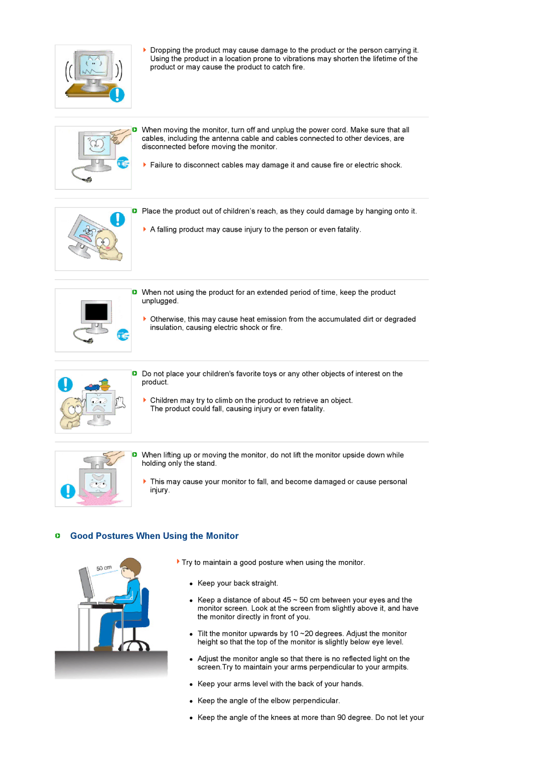 Samsung 225UW manual Good Postures When Using the Monitor 