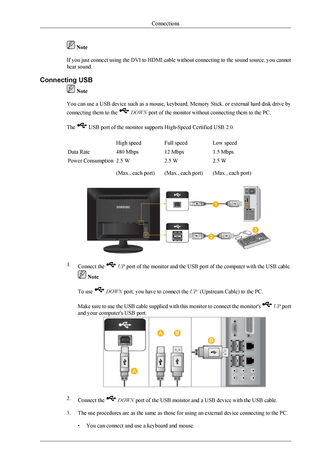 Samsung 2263DX user manual Connecting USB 