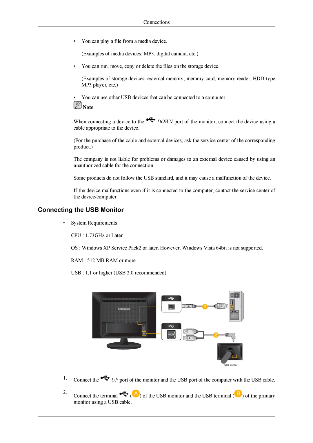 Samsung 2263DX user manual Connecting the USB Monitor 