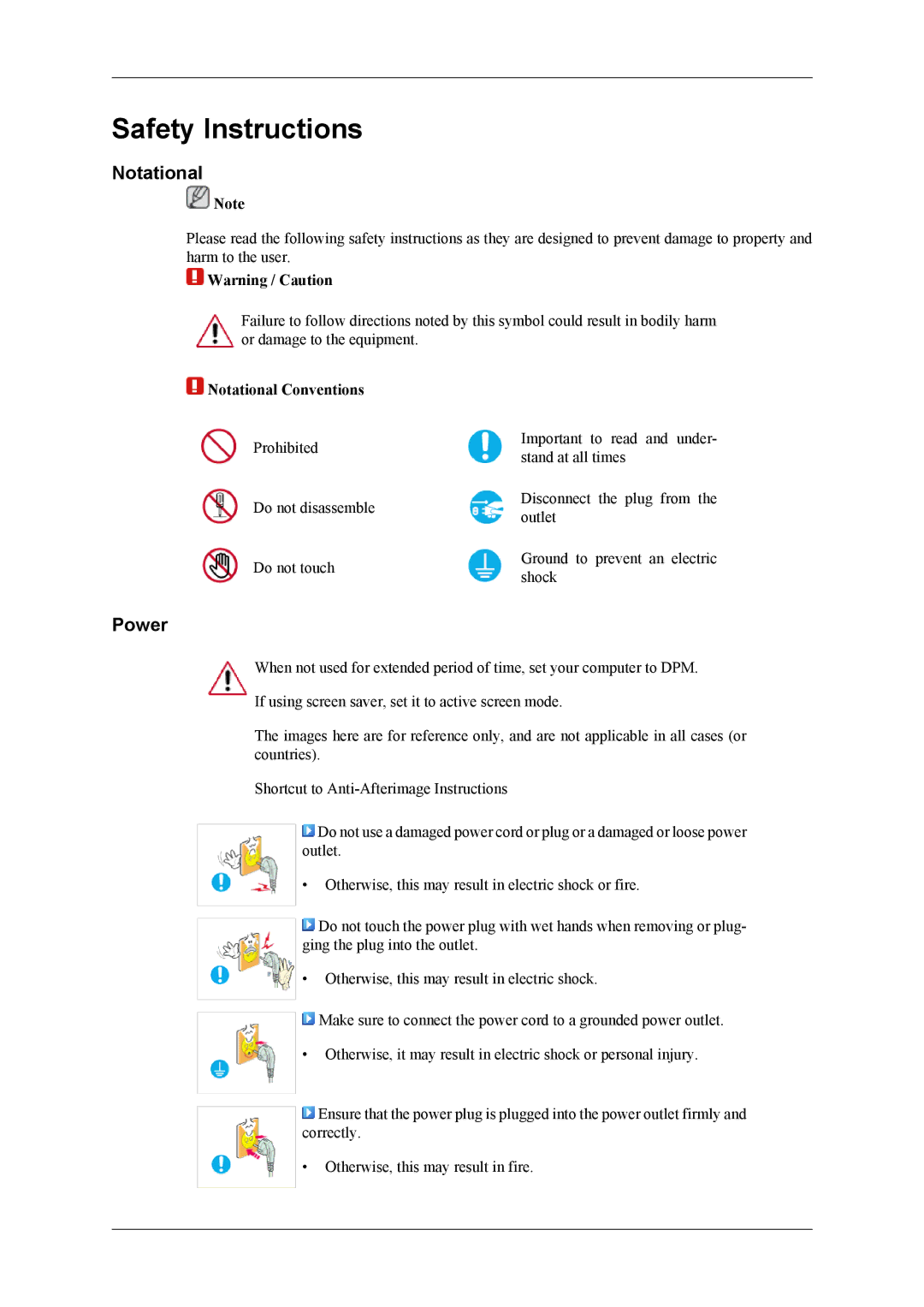 Samsung 2263DX user manual Safety Instructions, Power, Notational Conventions 