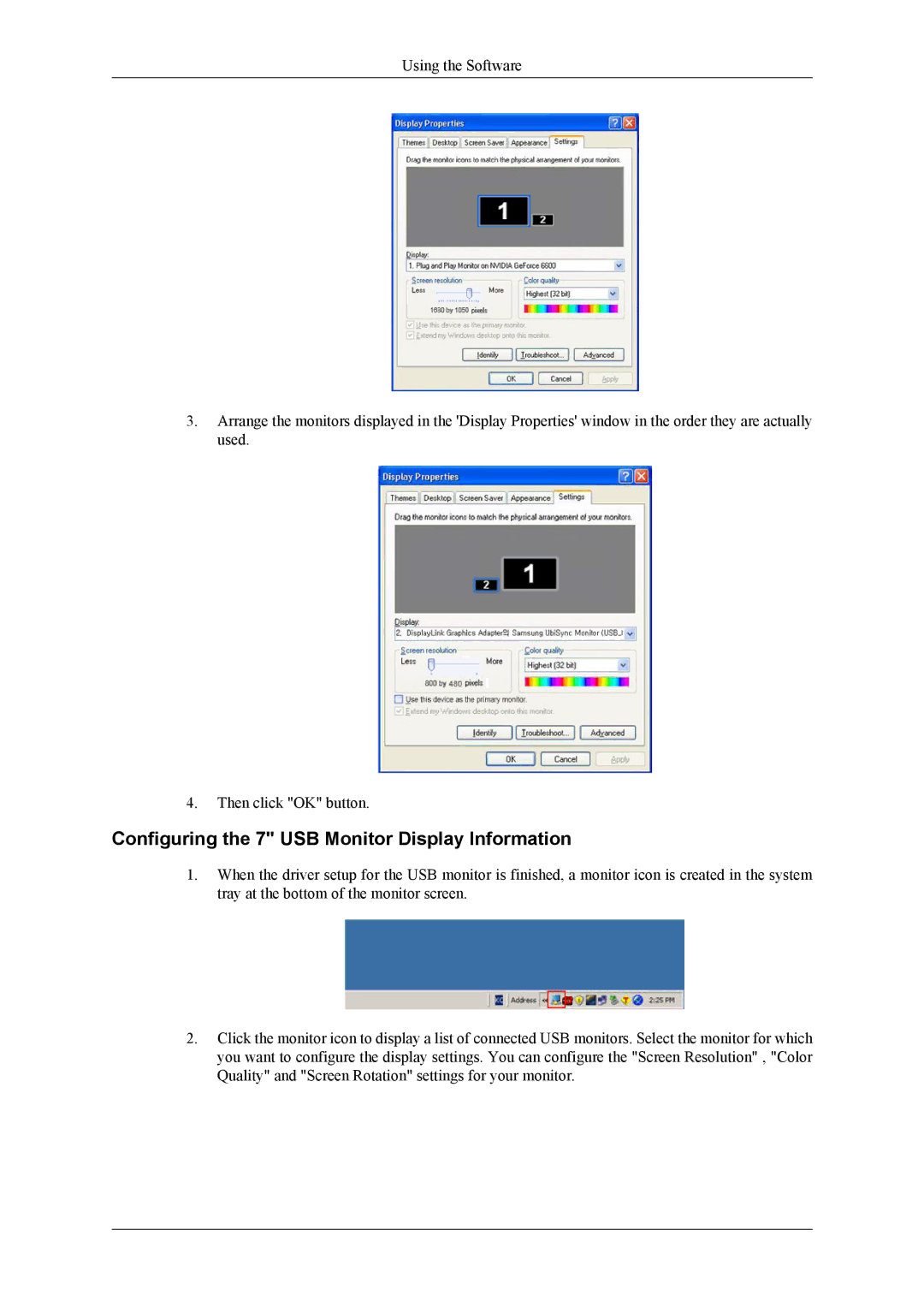 Samsung 2263DX user manual Configuring the 7 USB Monitor Display Information 