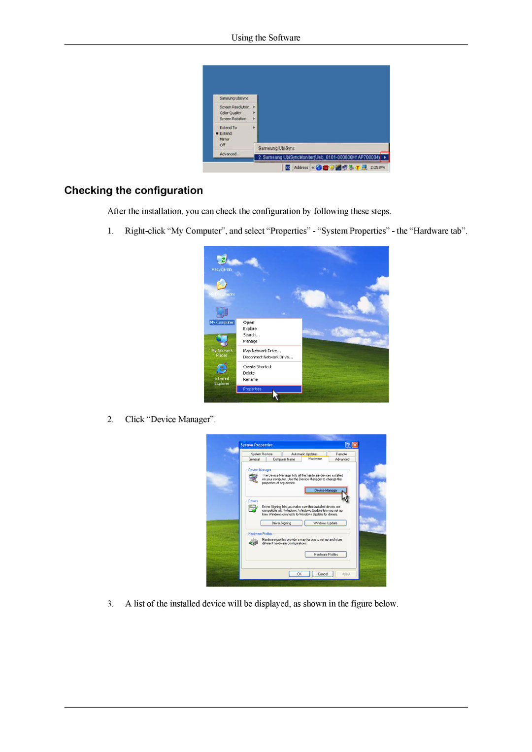 Samsung 2263DX user manual Checking the configuration 