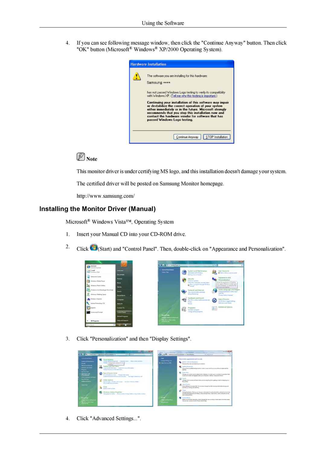 Samsung 2263DX user manual Installing the Monitor Driver Manual 